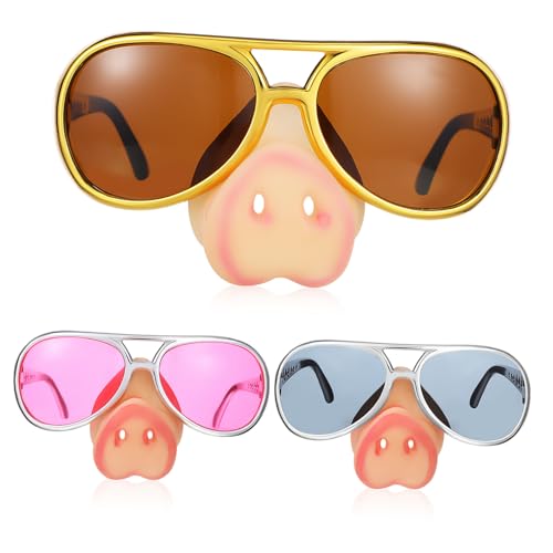 Supvox 3 Stück Teiliges Lustige Brillen mit Schweinenase Leichte Sonnenbrillen Witzige Tierbrillen für Halloween Karneval Cosplay und Partyspaß Gold Silber von Supvox
