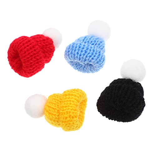 Supvox 4 Stück Mini Strickmützen für DIY Dekorationen Bunte Puppenhüte für Puppenhaus Flaschen Telefonhüllen und Mehr Kleine Accessoires für Feste und Bastelprojekte von Supvox