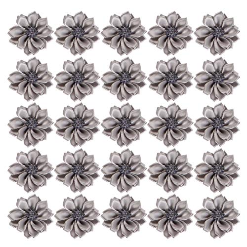 Supvox 40 Stücke 4 cm Satinband Blumen Nähen Band Blume mit Acryl Diamant Decor DIY Ornament für Kostüm Rucksack Party Favor (Hellgrau) von Supvox