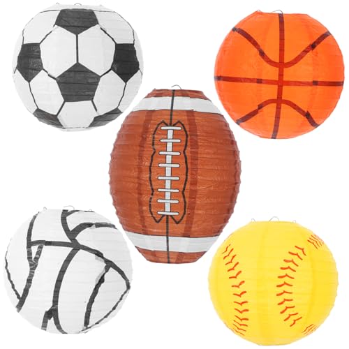Supvox 5 Stück Basketball-Fußball-Laternenanhänger Sportliche Papierlaternen Basketball-Party-Dekoration Papierlaternen Fußball Hängelaternen für Sportbälle Baseball-Papierlaternen Eisen von Supvox