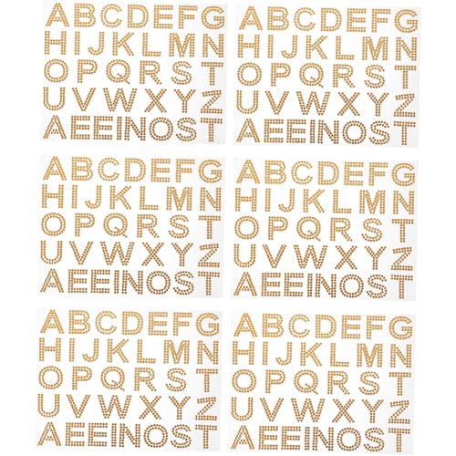 Supvox 6 Blätter Teiliges Selbstklebender Acryl Buchstaben Aufkleber in Gold Funkelnde DIY Schmuckstein Sticker für Kleidung Taschen Becher und Computer Dekoration von Supvox