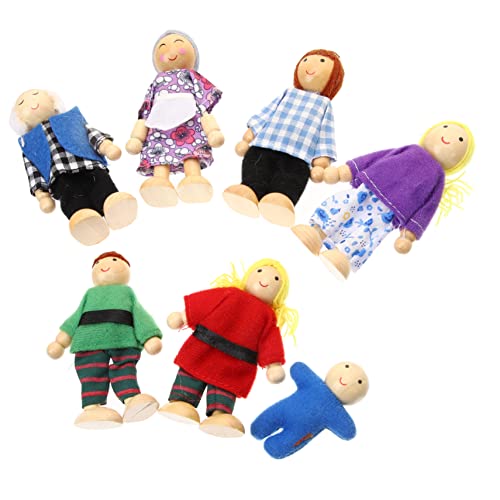 Supvox 7Stücke Teiliges Holzpuppen für Bewegliche Figuren für Rollenspiele für Puppenhaus und Kreative Geschichten für Kleinkinder und Vorschulkinder von Supvox