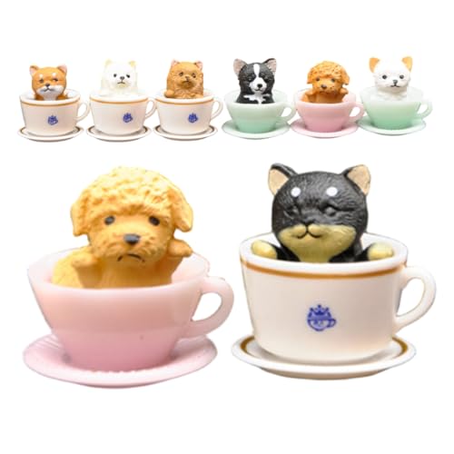 Supvox 8 Stück Realistischer Hund In Tasse Heimdekoration Realistische Mini Katze Hundefigur Katze Stofftier Kätzchenfiguren von Supvox