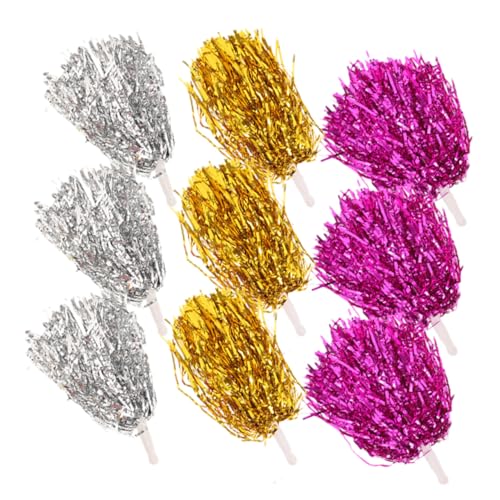 Supvox 9 Stück Teiliges Cheerleading Pompons mit Griff Kompakte Metallfolie Pompoms in Gold Silber für Sportveranstaltungen Tanz und Outdoor aktivitäten von Supvox