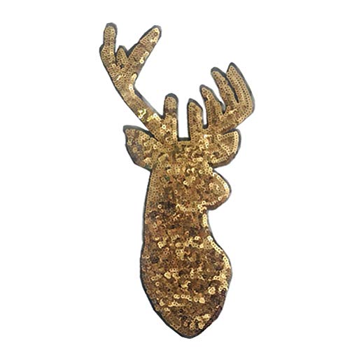 Supvox Applikationen Aufnäher Pailletten Aufnäher Dekorative Weihnachten Hirsch Stickerei Aufnäher für Jacken Jeans Taschen Kleidung Kunsthandwerk (golden) von Supvox