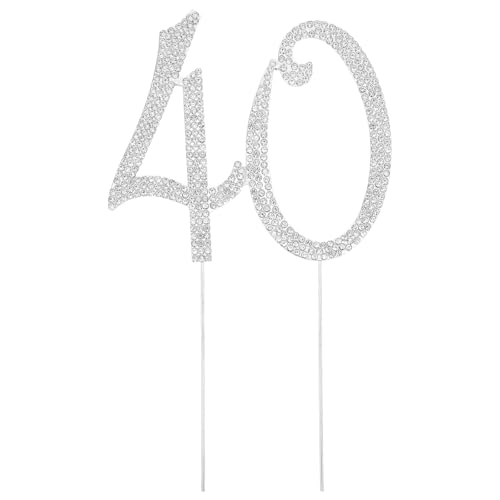 Supvox Geburtstagstortenaufsatz, glitzernde Strasssteine, Kuchendekorationszubehör für den 40. Geburtstag oder die Jubiläumsparty, Silber Supvox Geburtstagstortenaufsatz, glitzernde Strasssteine, Kuchendekorationszubehör für den 40. Geburtstag oder die Jubiläumsparty, Silber von Supvox