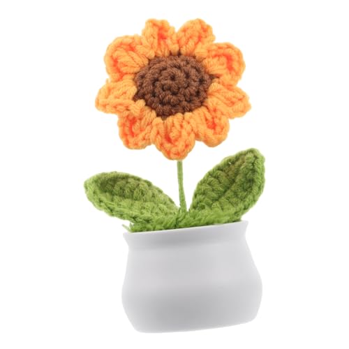 Supvox Handgefertigte Gehäkelte Sonnenblume im Kleinen Topf Gestrickte Künstliche Blume aus Garn Pflegeleichte Tischdekoration für Zuhause Büro und Autoinnenraum Realistische Deko für von Supvox
