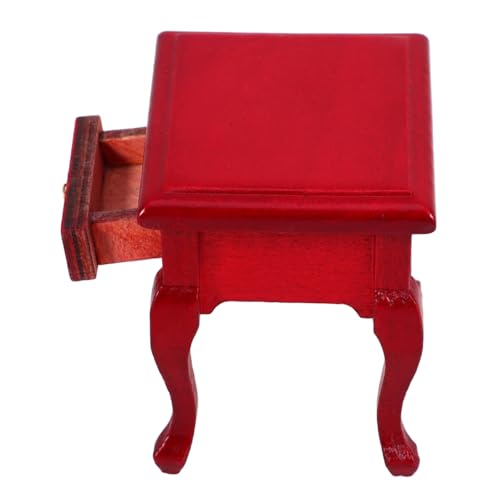 Supvox Nachttisch Kommode Nachttisch Miniatur Schlafzimmermöbel Miniatur Hauszubehör Puppenhaus Beistelltisch Miniatur Endtische Kleiner Beistelltisch Winzige Möbel Holz Rot von Supvox