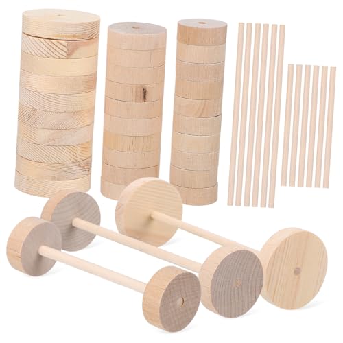 Supvox Unbearbeitete Holzräder und Stäbe Teilig Holz Bastelräder Ø Leichte Holzstäbe DIY Bastelzubehör für Modellautos und Kreative Dekoration von Supvox