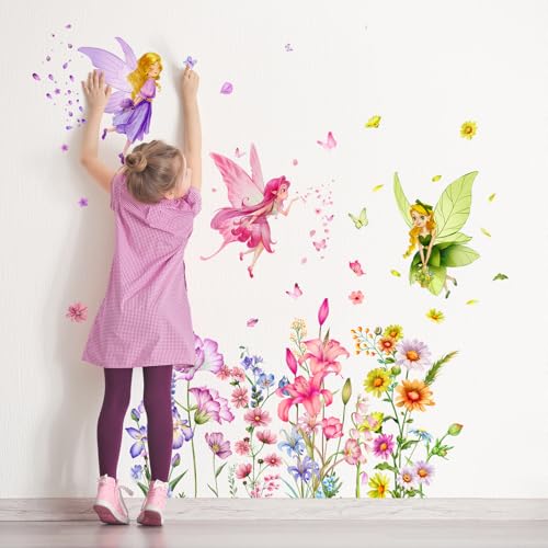 Supzone Rosa Blume Fee Wandaufkleber, Schmetterling Mädchen Elfen Wandabziehbilder abnehmbare Vinyl Wanddekoration für Mädchen Baby Kinderzimmer Kinder Schlafzimmer Wohnzimmer Badezimmer Supzone Rosa Blume Fee Wandaufkleber, Schmetterling Mädchen Elfen Wandabziehbilder abnehmbare Vinyl Wanddekoration für Mädchen Baby Kinderzimmer Kinder Schlafzimmer Wohnzimmer Badezimmer von Supzone