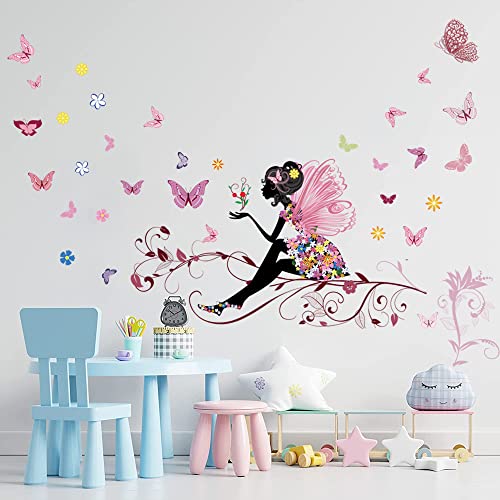 Supzone Wandaufkleber mit Schmetterlingsmädchen, Blumenfee, bunte Schmetterlinge, Wanddekoration, DIY-Vinyl-Wandbild, Kunst für Mädchen, Baby, Kinderzimmer, Schlafzimmer, Spielzimmer, Heimdekoration Supzone Wandaufkleber mit Schmetterlingsmädchen, Blumenfee, bunte Schmetterlinge, Wanddekoration, DIY-Vinyl-Wandbild, Kunst für Mädchen, Baby, Kinderzimmer, Schlafzimmer, Spielzimmer, Heimdekoration von Supzone