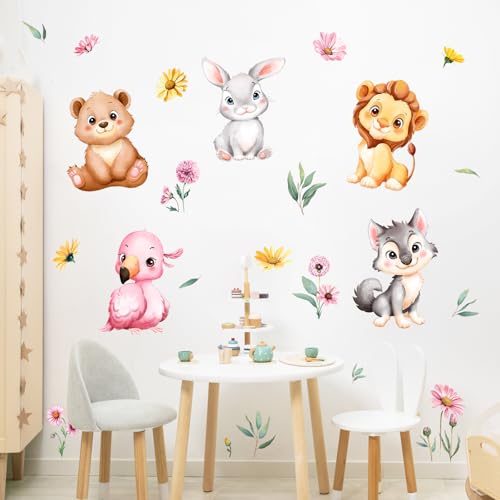 Supzone Wandtattoo Dschungeltieren Wandaufkleber Cartoon Giraffe Bär Eichhörnchen Kaninchen Wandsticker Abziehen und ankleben für Mädchenzimmer Kinderzimmer Babyzimmer Schlafzimmer Türen Wanddeko von Supzone