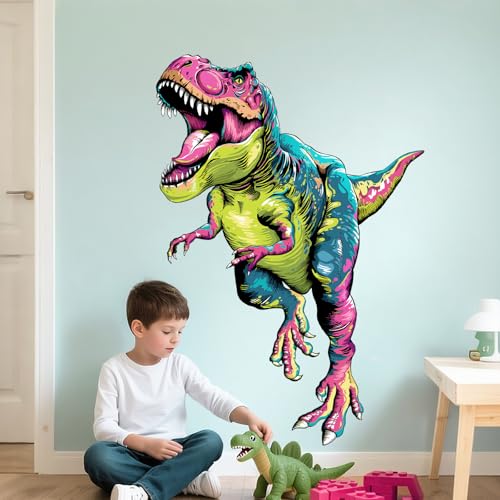 Supzone Wandtattoo Großer Dinosaurier Wandaufkleber Farbenfrohe Tyrannosaurus Wandsticker Kinderzimmer Babyzimmer Jungenzimmer Spielzimmer Wanddeko (109x80cm) von Supzone