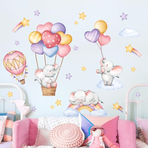 Supzone Wandtattoo Heißluftballon Tiere Wandaufkleber Elefant Luftballons Stern Wandsticker Mädchenzimmer Abnehmbar Wanddekor für Kinderzimmer Babyzimmer Schlafzimmer Türen Wanddeko von Supzone