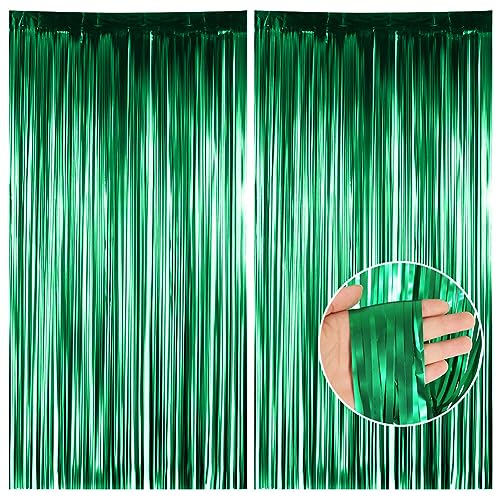 2 Stück Lametta Vorhang Grün Geburtstagsdeko,1Mx2M Luftschlangen BabyShower Glitzer Vorhang Party Deko Glänzende Girlande Geburtstag,Fringe Luftschlangen als Party Deko Weihnachtsdeko Halloween Deko von Surakey