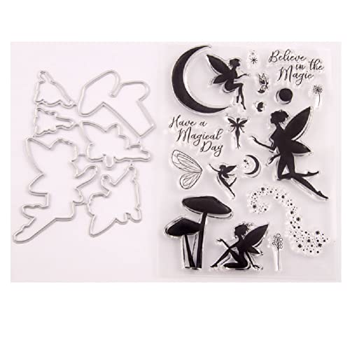 Blumenfee Stanzschablonen und Stempel Set, Silikonstempel Blumen Mädchen,3D Metall Stanzformen Kartenherstellung DIY Scrapbooking Fotoalbum Bastelformen Scrapbooking und Clear Stamp von Surakey