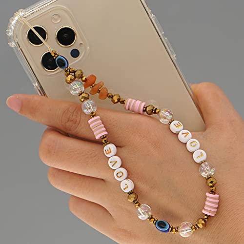 Handykette Perlen Handy Strap,Böhmische Perlen Handschlaufe für Telefon,Acryl Lächeln Stern Perlen Anti-Verlorene Handykette Telefon Anhänger Schlüsselband Kette Mobile Phone Handy-Schmuck für Frauen von Surakey