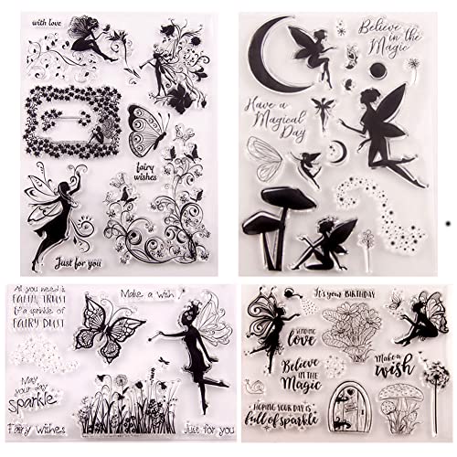 Silikonstempel Blumen und Blätter Set,4 Stück Clear Stamps Vögel,Löwenzahn,Schmetterling,Klare Stempel Tiere Vintage Stempel für DIY Bullet Journal Scrapbooking Fotoalbum Geburtstag Stempelset von Surakey