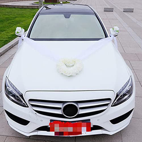 Surakey Autoschmuck Hochzeit Car Auto Wedding Deko, Hochzeit Braut Paar Rose Deko Dekoration Auto Schmuck Car Wedding Girlande Autodeko Hochzeitsschmuck Hochzeitsauto Deko für Hochzeit Party,Weiß von Surakey