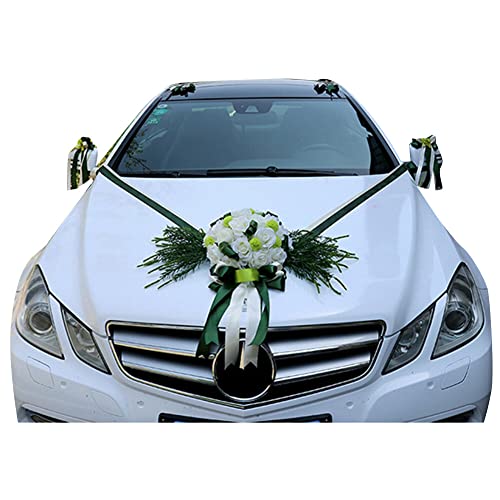 Surakey Autoschmuck Hochzeit Motorhaube,Herz Auto Schmuck Braut Paar Rose Deko Dekoration,Car Wedding Girlande,Hochzeitsauto Deko,Blumenschmuck Auto Hochzeit,für Hochzeits Verlobungsfeier von Surakey