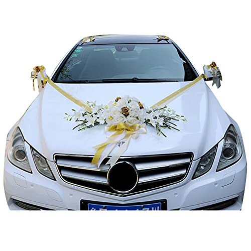 Surakey Autoschmuck Hochzeit Motorhaube,Herz Auto Schmuck Braut Paar Rose Deko Dekoration,Car Wedding Girlande,Hochzeitsauto Deko,Blumenschmuck Auto Hochzeit,für Hochzeits Verlobungsfeier von Surakey