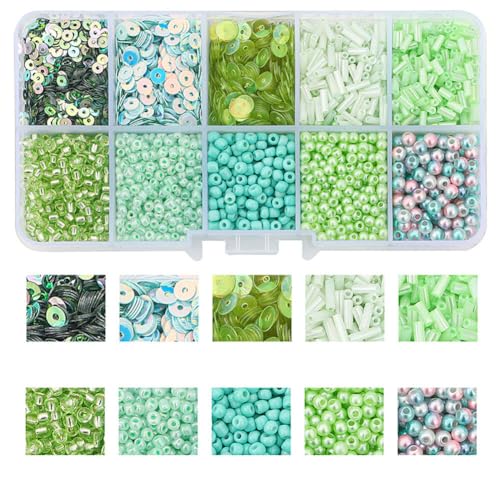 Surakey Perlen zum Auffädeln,Selber Machen Glasperln zum Auffädeln Perlen Set,Bunte Mini Glasperlen Perlen Selber Machen Armbänder Charm Kit für DIY Schmuck Ketten Perlensets,Ohrring,Halskette von Surakey