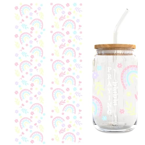 UV DTF Tasse Wrap Transfer Sticker,5 Blätter Rub on Transferaufkleber Aesthetic für Glas Kaffee Becher Wasserdicht Blumen Transfer Sticker Transferfolie für 16oz Glasbecher Glas Tassen Dekor von Surakey