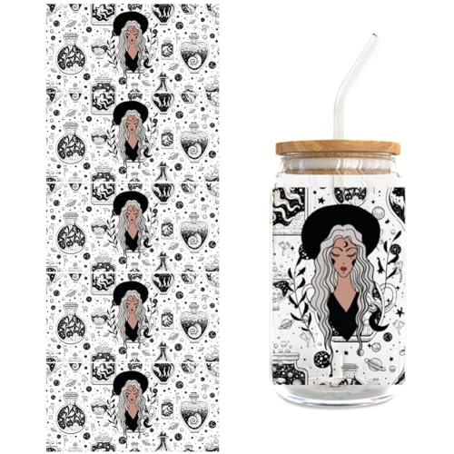 UV DTF Tasse Wrap Transfer Sticker,5 Blätter Rub on Transferaufkleber Aesthetic für Glas Kaffee Becher Wasserdicht Blumen Transfer Sticker Transferfolie für 16oz Glasbecher Glas Tassen Dekor von Surakey