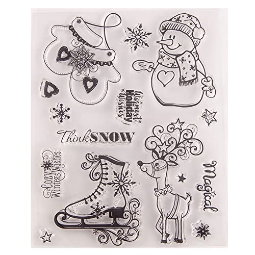 Weihnachten Silikonstempel Set,Clear Stamp Weihnachten,Silikonstempel Winter,Stempel Weihnachten Silikon,Frohe Weihnachten Stempel,Silikonstempel und Stanzen für DIY, Scrapbooking, Kartenherstellung von Surakey