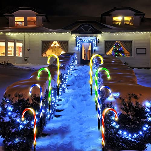 Zuckerstangen Festive LED Solar Lichterkette - 4 Stück Weihnachten Beleuchtete Zuckerstangen Lichter Weihnachtsweg Marker, für Garten Dekoration, Gartenstecker Balkon Weihnachtsbeleuchtung Deko Außen von Surakey