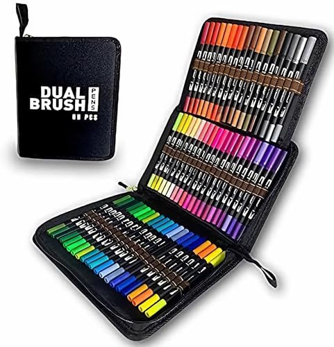 Surcotto Dual Brush Pen Set, 60 Farben Filzstifte, Tinte auf Wasserbasis Doppel Malstifte Für Aquarell Bullet Journal Handlettering Kalligraphie Manga, Fasermaler[1-2 mm] und Fineliner[0,4 mm] von Surcotto