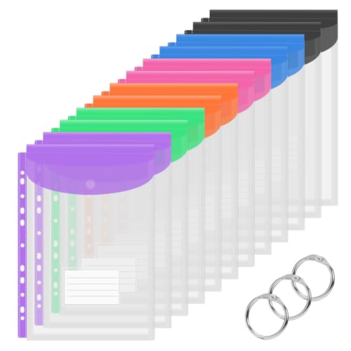 Ordner-Trennblätter mit Taschen, 11 Löcher, erweiterbare Kunststoff-Ordner für 2/3/4-Ring-Dokumententasche mit Druckknopf und Etikett, lose Blätter, transparent, für Schule, Zuhause, Büro (12 Stück Ordner-Trennblätter mit Taschen, 11 Löcher, erweiterbare Kunststoff-Ordner für 2/3/4-Ring-Dokumententasche mit Druckknopf und Etikett, lose Blätter, transparent, für Schule, Zuhause, Büro (12 Stück von Surcotto