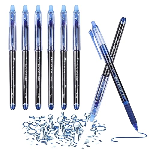 Surcotto Radierbarer Kugelschreiber 6 stk, blaue radierbarer Kugelschreiber, blaue Stifte zum wegradieren, Stifte radierbar, Gelroller radierbar für Kinder Erwachsene Schule Büro von Surcotto