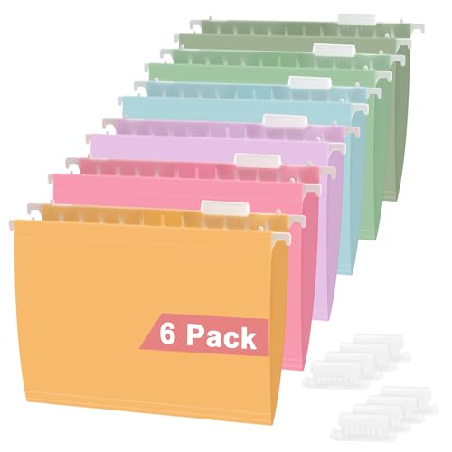 Surcotto Hängeregistraturordner aus Kunststoff, Briefgröße, 6 Stück, verstärkte Fächermappe, robuste Aktenordner für Aktenschrank, 1/5-geschnittene Tabs, Hängemappen-Organizer für Büro und Zuhause von Surcotto