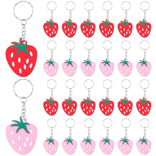 Sureio 24 Stück rot-pinke Erdbeer-Schlüsselanhänger, niedlicher Obst-Schlüsselanhänger, Großpackung aus Gummi für Sommer, Klassenzimmer, Geburtstag, Party, Charm-Zubehör, Dekoration für Babyparty Sureio 24 Stück rot-pinke Erdbeer-Schlüsselanhänger, niedlicher Obst-Schlüsselanhänger, Großpackung aus Gummi für Sommer, Klassenzimmer, Geburtstag, Party, Charm-Zubehör, Dekoration für Babyparty von Sureio