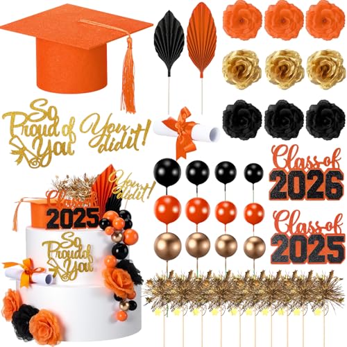Sureio Tortenaufsätze zum Schulabschluss, Klasse 2025, Congrats Grad, Kuchendekoration, Abschluss-Kappe, Diplom, künstliche Blumen, Karten, Kugeln, Palmblätter, Feuerwerk, Stick-Set für Themenpartys Sureio Tortenaufsätze zum Schulabschluss, Klasse 2025, Congrats Grad, Kuchendekoration, Abschluss-Kappe, Diplom, künstliche Blumen, Karten, Kugeln, Palmblätter, Feuerwerk, Stick-Set für Themenpartys von Sureio