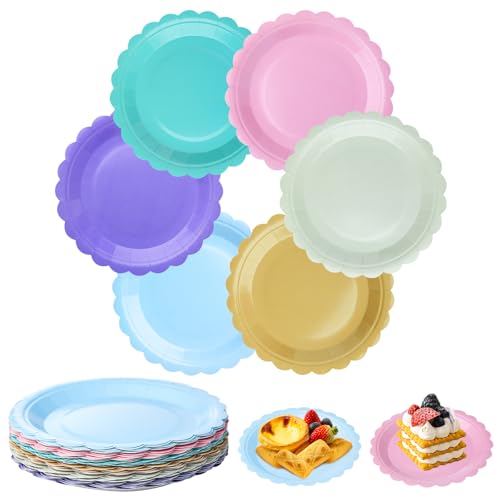 Surflyee 60 Stück Pappteller Bunt, Bunt Party Pappteller, DIY Bunte Pappteller, Pappteller Kindergeburtstag, Pappteller für Geburtstagsfeiern Feiertagsfeiern (Florale Kanten) von Surflyee