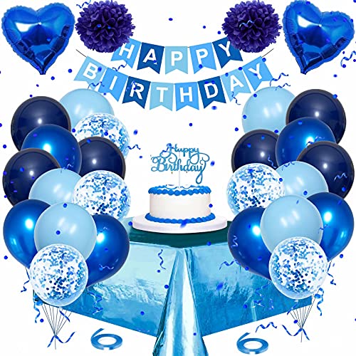Geburtstagsdeko Jungen Blau,Deko Geburtstag Luftballons Blau Junge Happy Birthday Girlande Konfetti Tischdecke Blau Konfetti Folienballon für Mann Junge Mädchen Party Geburtstag Deko von Surglam