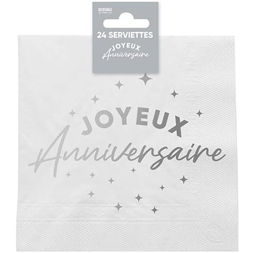 Servietten, Motiv: Happy Birthday, Weiß und Silbermetallic, 24 Stück, ReF/STAM00A Servietten, Motiv: Happy Birthday, Weiß und Silbermetallic, 24 Stück, ReF/STAM00A von Surprisez-vous