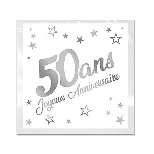 Servietten, zum 50. Geburtstag, Weiß und Silbermetallic, 24 Stück Servietten, zum 50. Geburtstag, Weiß und Silbermetallic, 24 Stück von Surprisez-vous