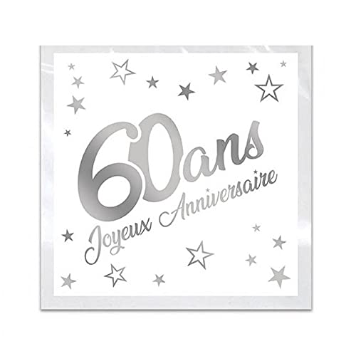 Servietten, zum 60. Geburtstag, Weiß und Silbermetallic, 24 Stück Servietten, zum 60. Geburtstag, Weiß und Silbermetallic, 24 Stück von Surprisez-vous