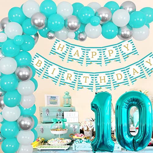 Sursurprise 10. Geburtstagsdekorationen für Mädchen Teal Blue White and Silver Balloon Garland Arch Kit Türkis Happy Birthday Banner Nummer 10 Folienballon für 10 Jahre alte Geburtstagsparty Supplies Sursurprise 10. Geburtstagsdekorationen für Mädchen Teal Blue White and Silver Balloon Garland Arch Kit Türkis Happy Birthday Banner Nummer 10 Folienballon für 10 Jahre alte Geburtstagsparty Supplies von Sursurprise