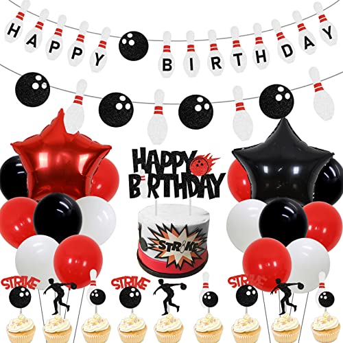 Sursurprise 41 Pcs Bowlingbahn Geburtstagsparty, Herzlichen Glückwunsch Bowlingbahn Auf Kranz Alufolie Ballons Glänzenden Bowlingbahn Kuchen Duandayi Streik Interessanten Party von Sursurprise