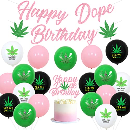 Sursurprise Cannabis Party Deko, Rosa Happy Dope Geburtstag Banner, Cake Topper, Pot Leaf Ballons für Frauen Weed Marihuana Hanf Geburtstag Dekorationen Sursurprise Cannabis Party Deko, Rosa Happy Dope Geburtstag Banner, Cake Topper, Pot Leaf Ballons für Frauen Weed Marihuana Hanf Geburtstag Dekorationen von Sursurprise