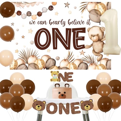 Bär 1. Geburtstag Dekorationen Bär Backdrop Braun Luftballons Hochstuhl Banner Kuchen Topper für Jungen Beary ersten Geburtstag Party Supplies von Sursurprise