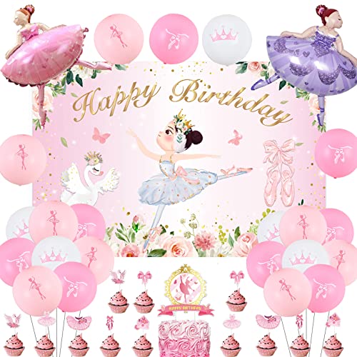 Sursurprise Ballerina Geburtstag Party Dekorationen Ballett Hintergrund Luftballons Kuchen Topper für Mädchen Tutu Geburtstag Party Supplies von Sursurprise