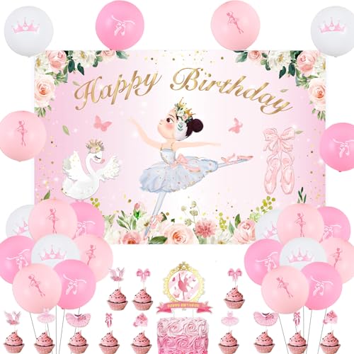 Sursurprise Ballerina Geburtstag Party Dekorationen Ballett Hintergrund Luftballons Kuchen Topper für Mädchen Tutu Geburtstag Party Supplies von Sursurprise