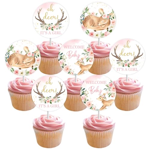 Deer Baby Dusche Dekorationen für Mädchen, 24 Stück Oh Deer Es ist ein Mädchen Cupcake Toppers, Willkommen Baby Cupcake Picks rosa, Rehkitz Doe Woodland Tier Baby Dusche Party Supplies Deer Baby Dusche Dekorationen für Mädchen, 24 Stück Oh Deer Es ist ein Mädchen Cupcake Toppers, Willkommen Baby Cupcake Picks rosa, Rehkitz Doe Woodland Tier Baby Dusche Party Supplies von Sursurprise