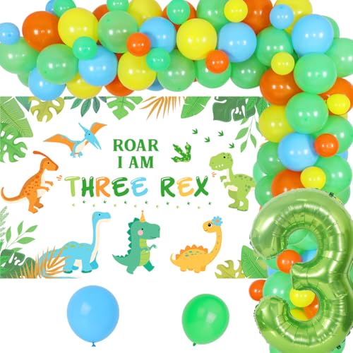 Dinosaurier 3. Geburtstag Dekorationen für Jungen Dinosaurier Ballon Girlande Bogen Kit Brüllen I Am Three Rex Hintergrund für Dritte Geburtstag Dekorationen von Sursurprise