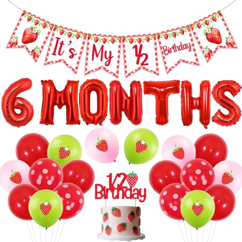 Sursurprise Erdbeere 1/2 Geburtstag Dekorationen, Banner, 6 Monate Ballon, 20 Latex Ballons, 1/2 Geburtstag Kuchen Topper, Bänder für Mädchen Erdbeere 6 Monate Party Supplies Sursurprise Erdbeere 1/2 Geburtstag Dekorationen, Banner, 6 Monate Ballon, 20 Latex Ballons, 1/2 Geburtstag Kuchen Topper, Bänder für Mädchen Erdbeere 6 Monate Party Supplies von Sursurprise
